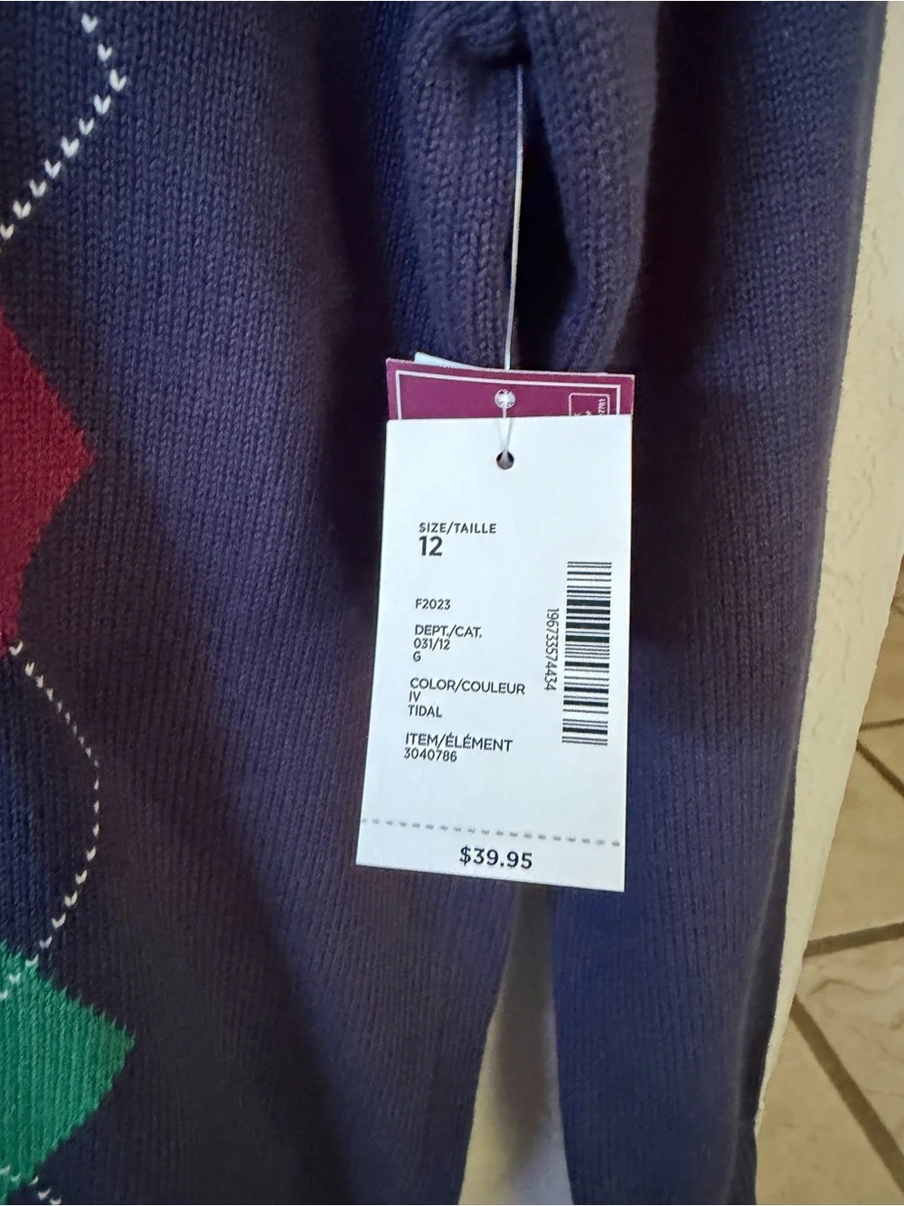 Gymboree Boys Intarsia Argyle Sweater Size 12 Navy 100% Cotton NWT